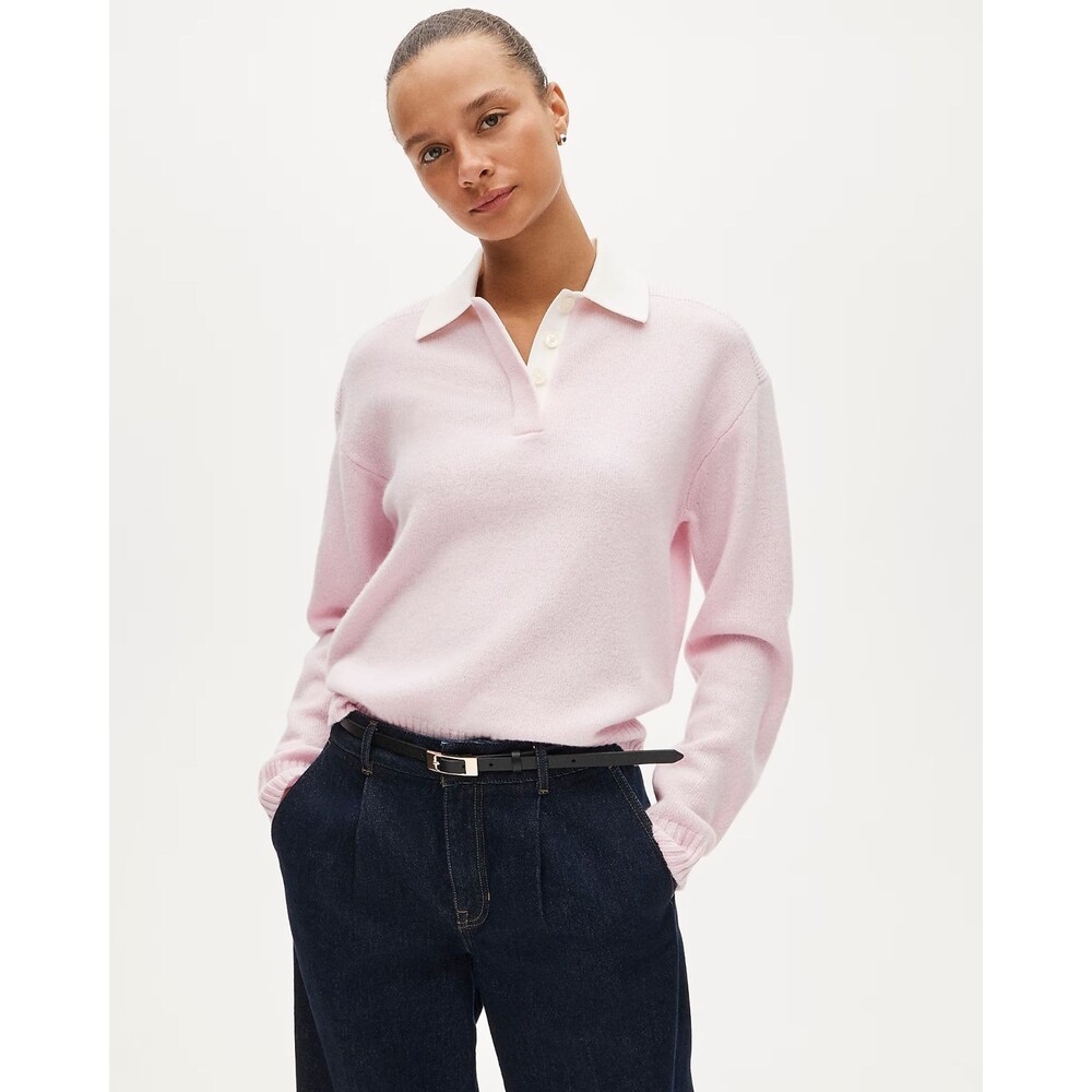 J Crew Sweater Polo Womens Small Pink Wool Relaxed Preppy Cozy CR229 Flawed